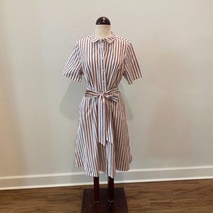 Boden White and Red Striped Button-Down Dress Size 14